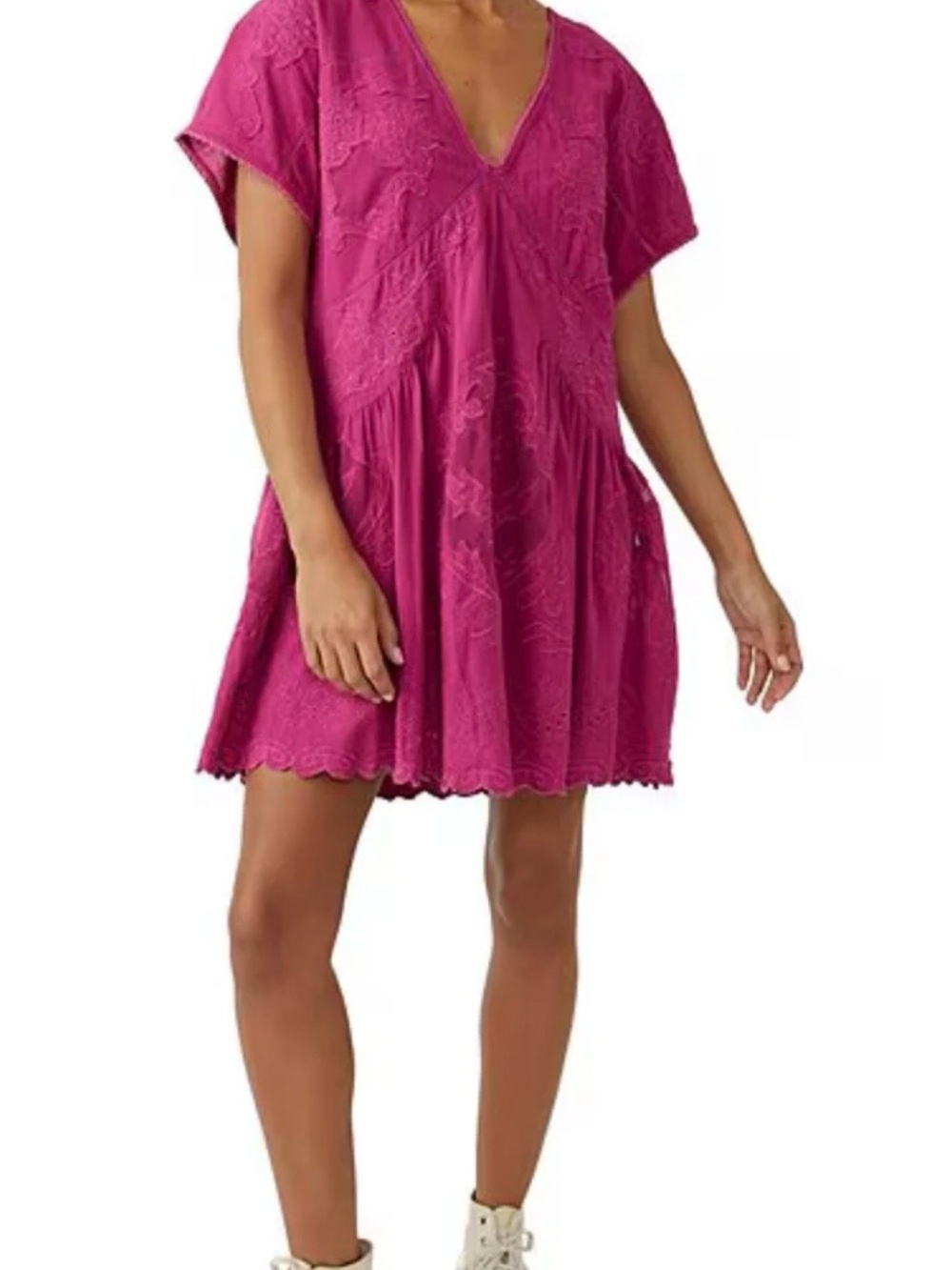 Free People Magenta Embroidered V-Neck Mini Dress - Picture 4 of 16